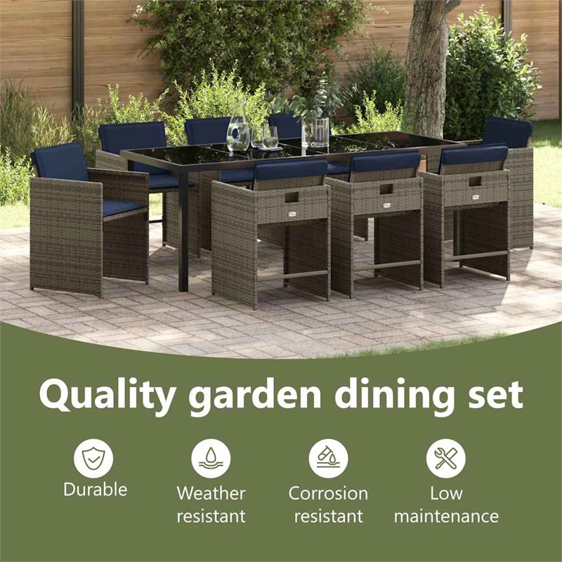 vidaXL Garden Dining Set 9 pcs Grey Poly Rattan