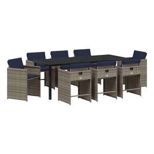 vidaXL Garden Dining Set 9 pcs Grey Poly Rattan