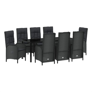 vidaXL Garden Dining Set 9 pcs Black Poly Rattan