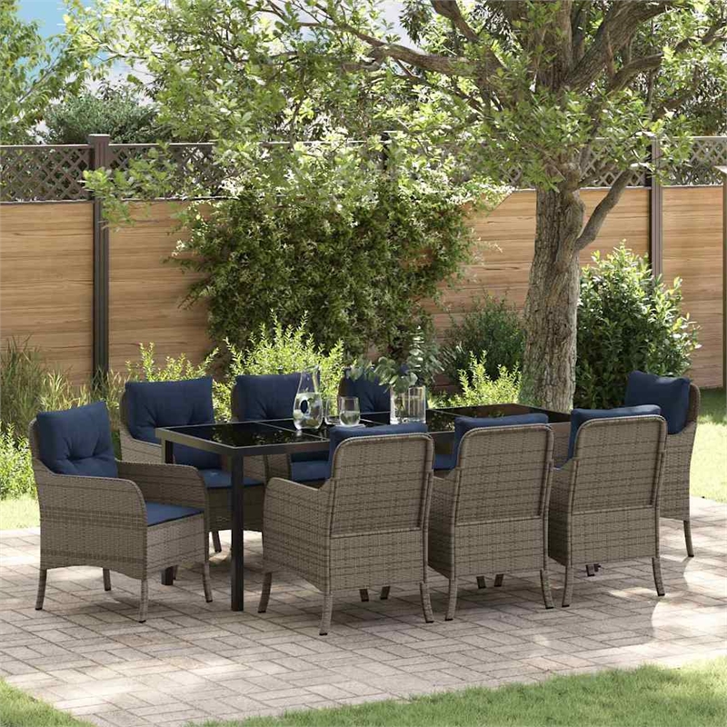 vidaXL Garden Dining Set 9 pcs Grey Poly Rattan