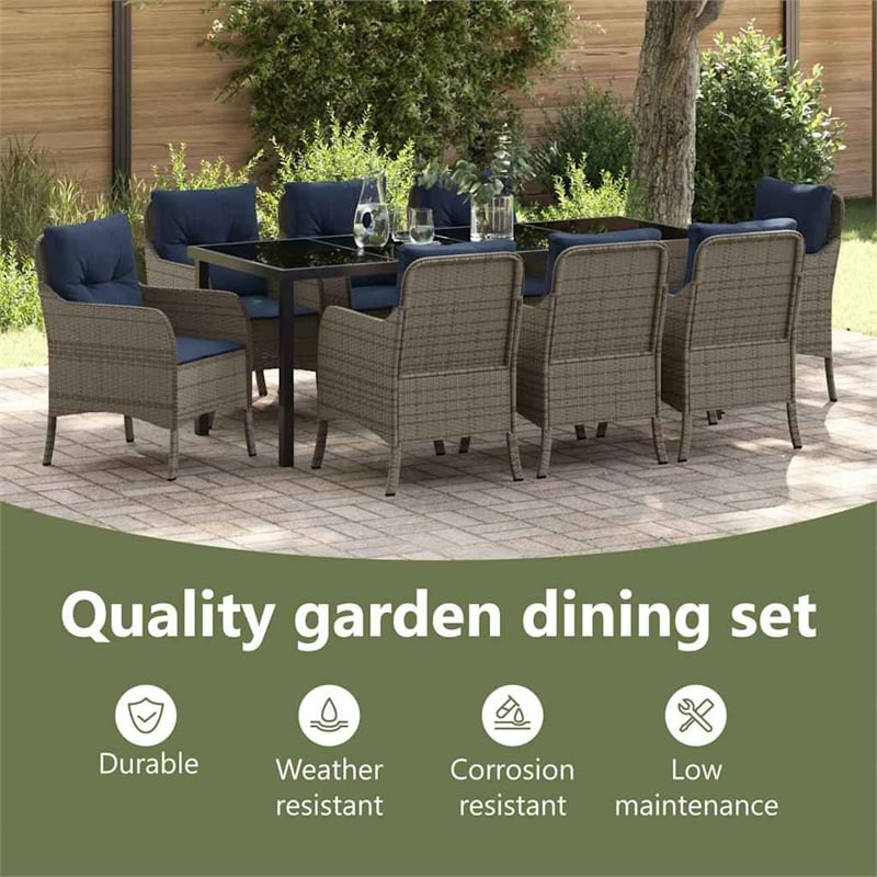 vidaXL Garden Dining Set 9 pcs Grey Poly Rattan