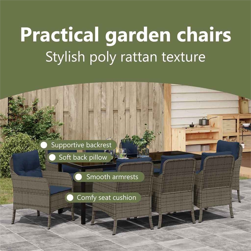 vidaXL Garden Dining Set 9 pcs Grey Poly Rattan