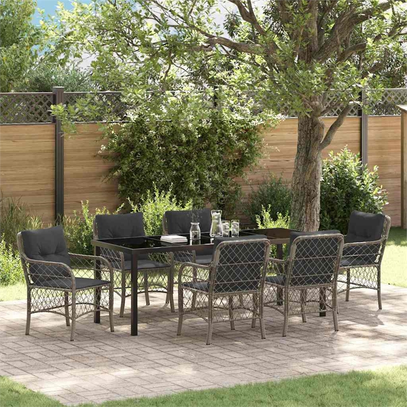 vidaXL Garden Dining Set 7 pcs Grey Poly Rattan