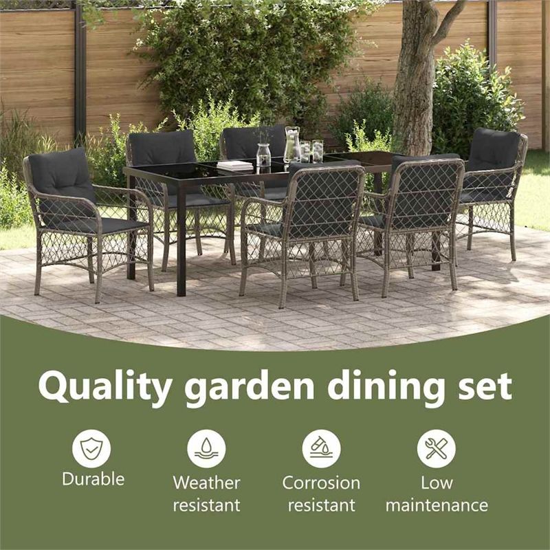 vidaXL Garden Dining Set 7 pcs Grey Poly Rattan