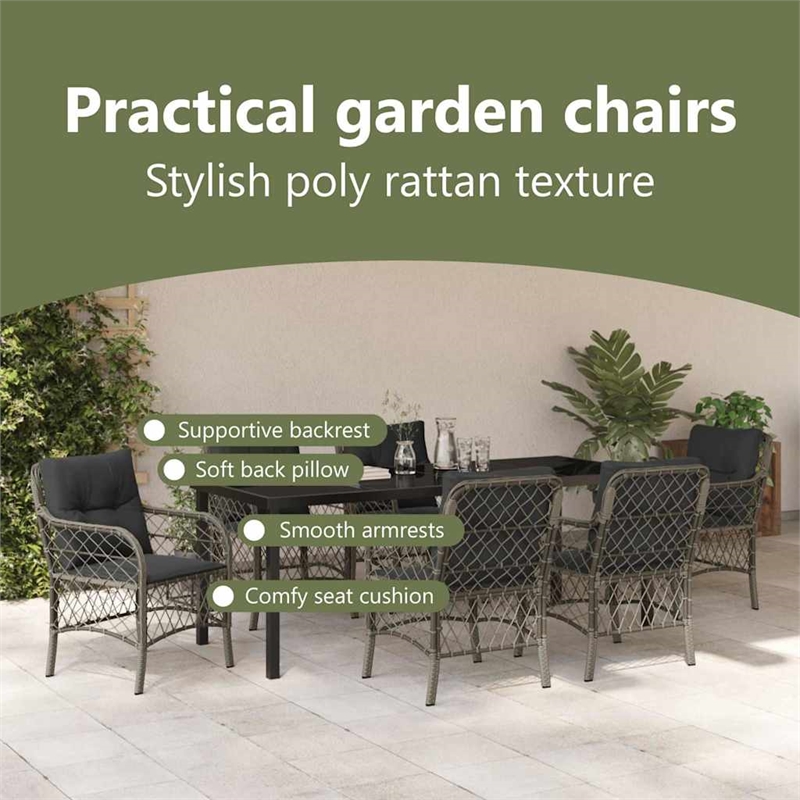 vidaXL Garden Dining Set 7 pcs Grey Poly Rattan