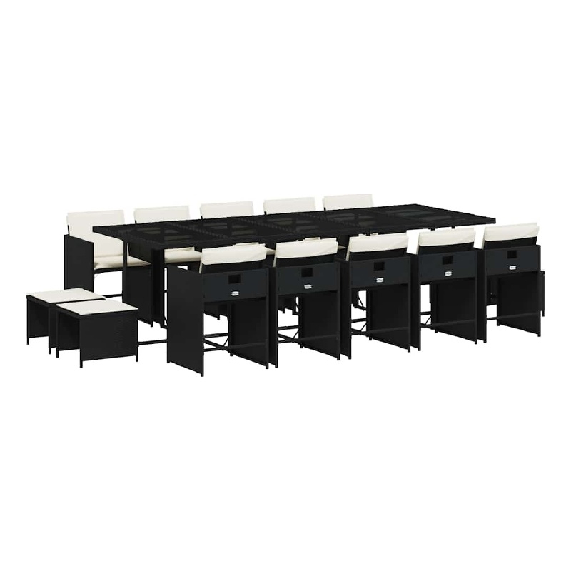 vidaXL 15 Piece Garden Dining Set with Cushions Black Poly Rattan