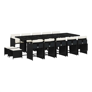 vidaXL 15 Piece Garden Dining Set with Cushions Black Poly Rattan