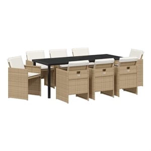 vidaXL Garden Dining Set 9 pcs Beige Poly Rattan