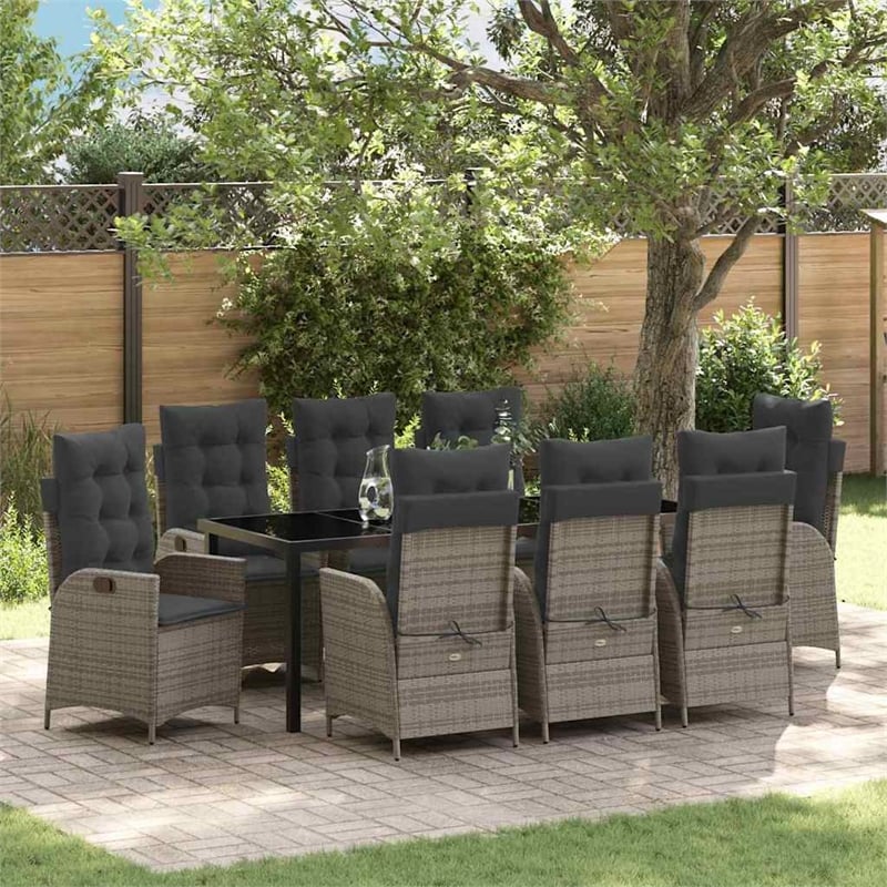 vidaXL Garden Dining Set 9 pcs Grey Poly Rattan