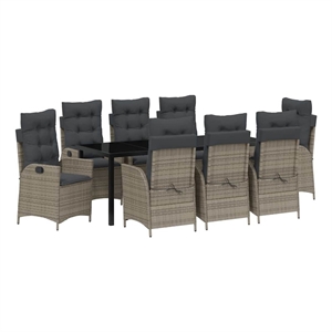 vidaXL Garden Dining Set 9 pcs Grey Poly Rattan