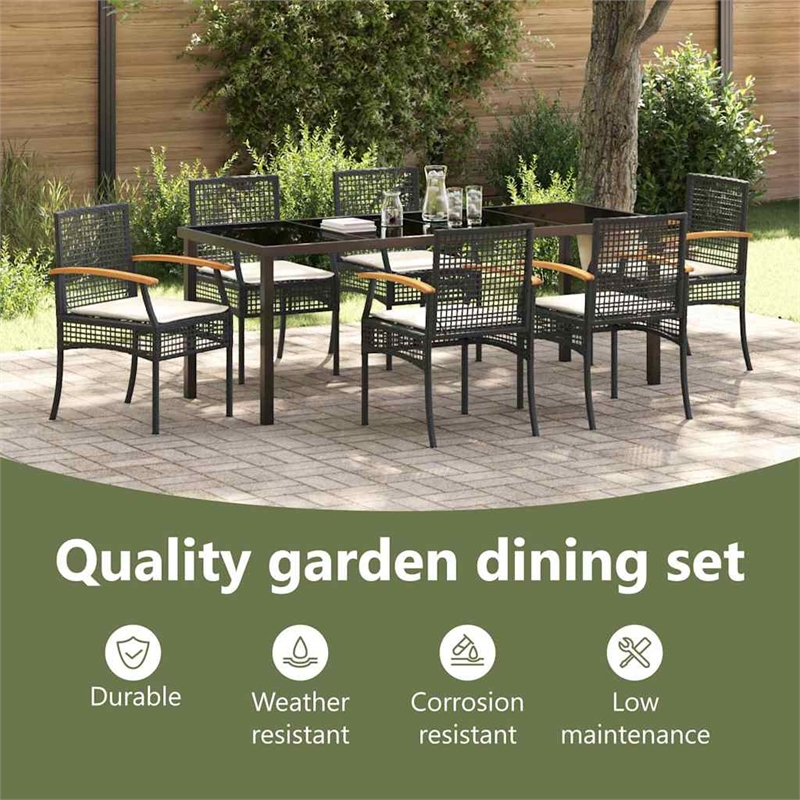 vidaXL Garden Dining Set 7 pcs Black Rattan