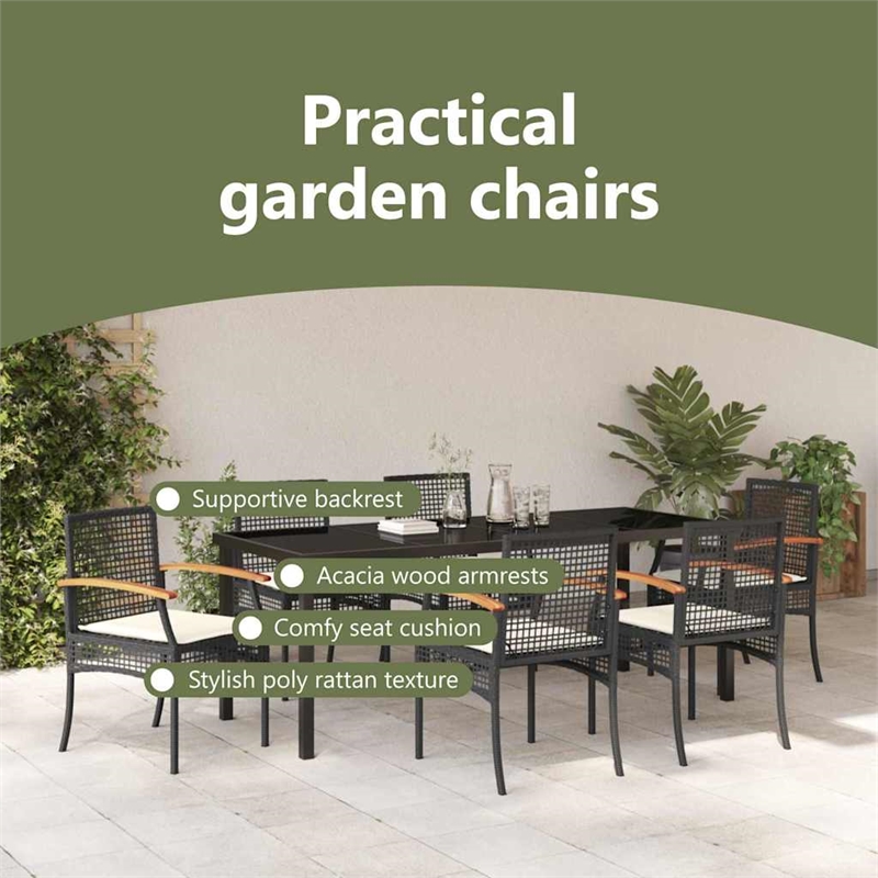 vidaXL Garden Dining Set 7 pcs Black Rattan