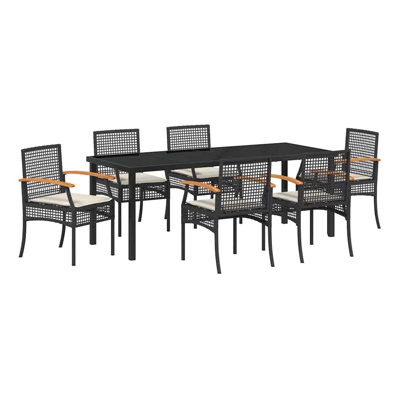 vidaXL Garden Dining Set 7 pcs Black Rattan