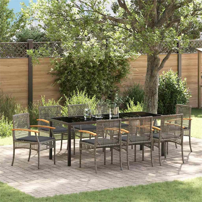 vidaXL Garden Dining Set 9 pcs Grey and Black Rattan