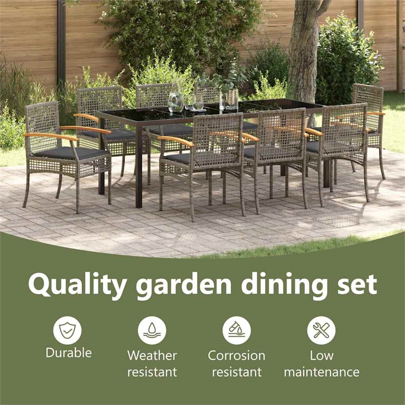 vidaXL Garden Dining Set 9 pcs Grey and Black Rattan