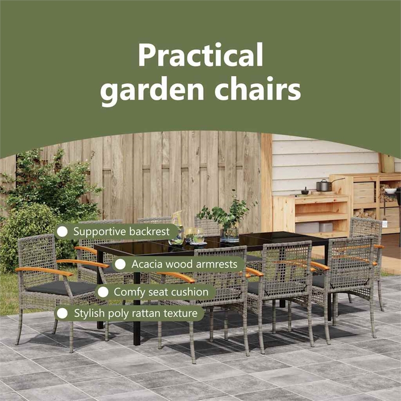 vidaXL Garden Dining Set 9 pcs Grey and Black Rattan