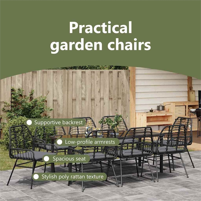 vidaXL Garden Dining Set 9 pcs Black Poly Rattan