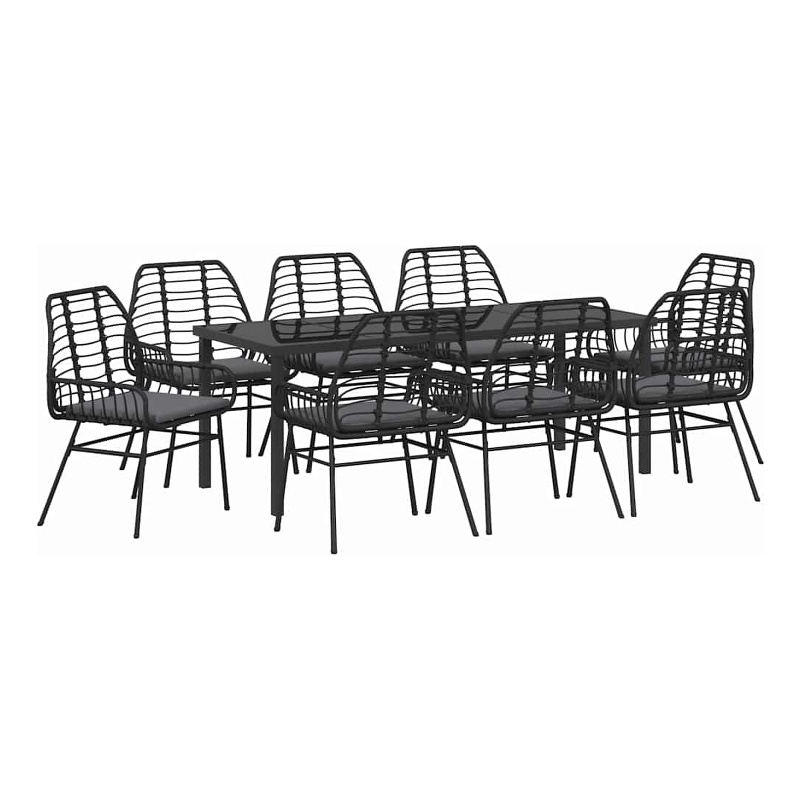 vidaXL Garden Dining Set 9 pcs Black Poly Rattan