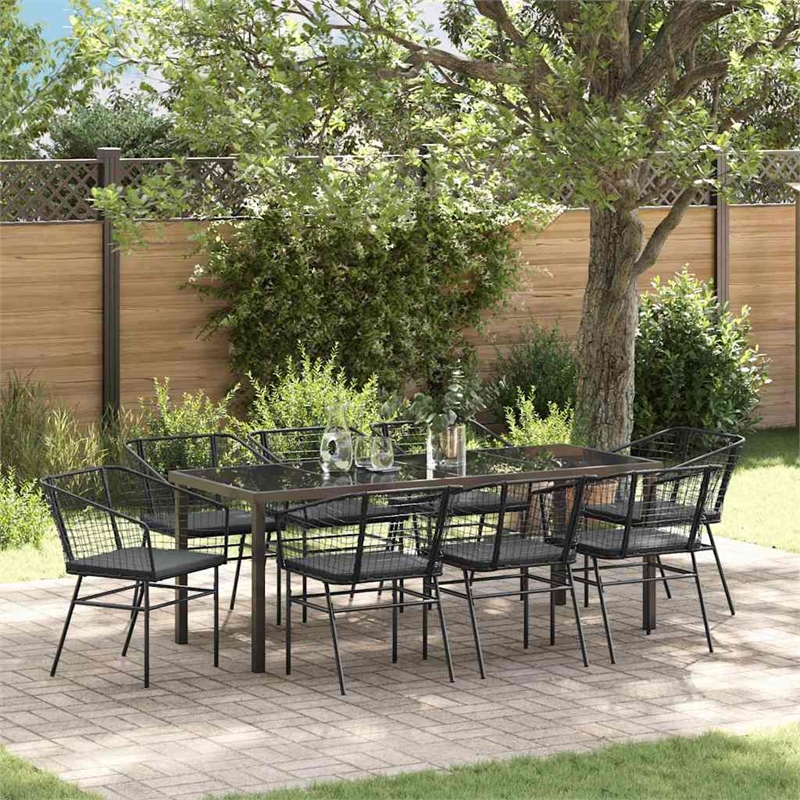 vidaXL Garden Dining Set 9 pcs Black Poly Rattan
