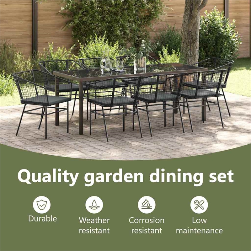 vidaXL Garden Dining Set 9 pcs Black Poly Rattan