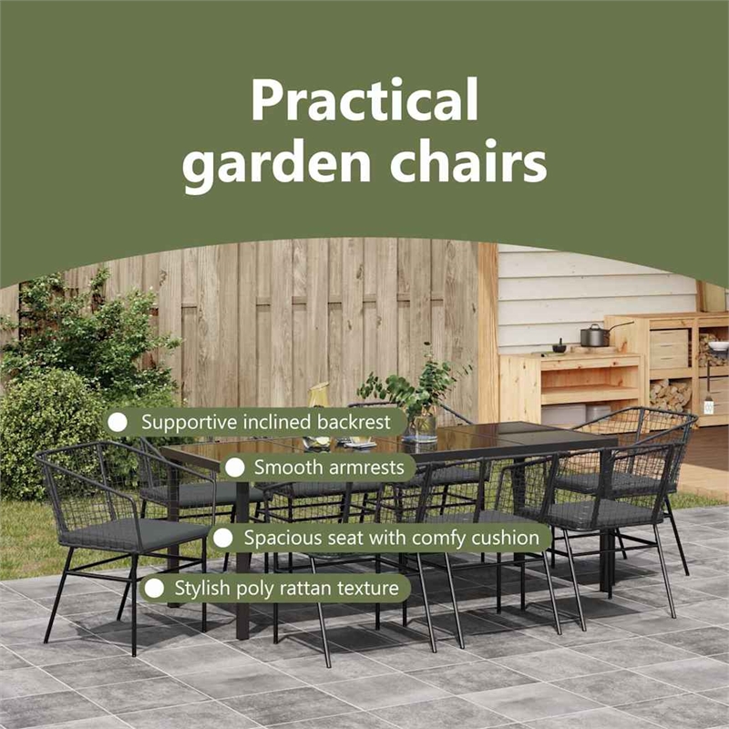 vidaXL Garden Dining Set 9 pcs Black Poly Rattan