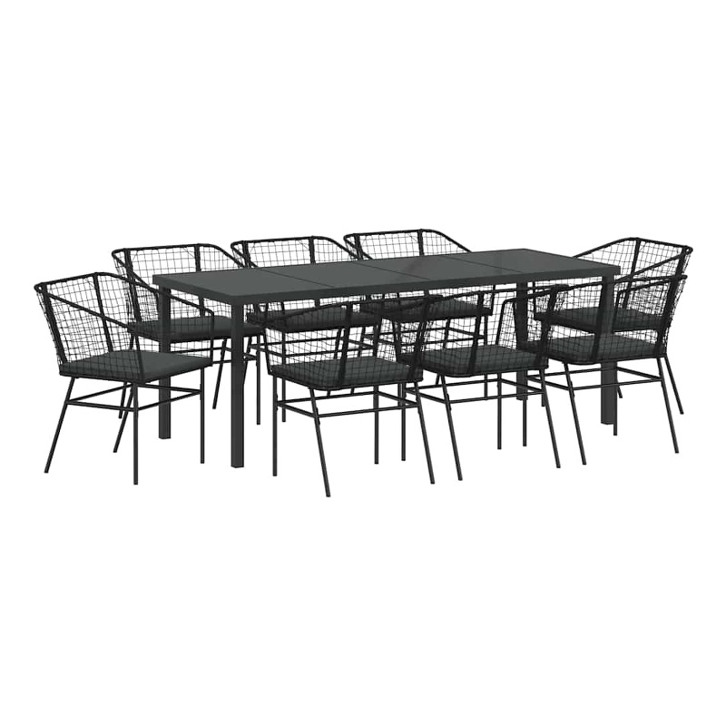 vidaXL Garden Dining Set 9 pcs Black Poly Rattan