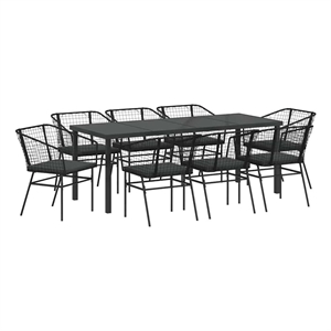vidaXL Garden Dining Set 9 pcs Black Poly Rattan