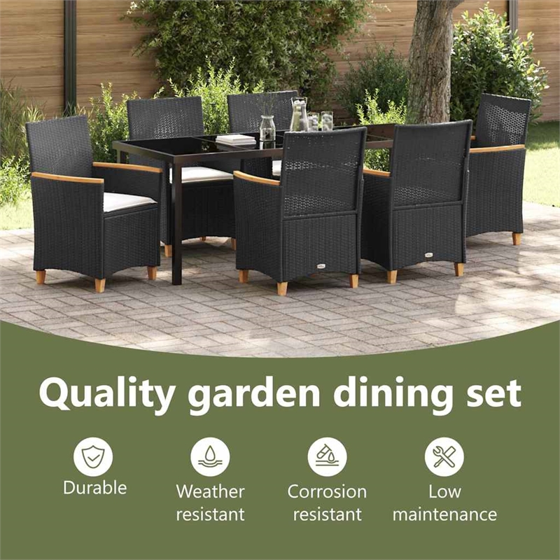 vidaXL Garden Dining Set 7 pcs Black Poly Rattan