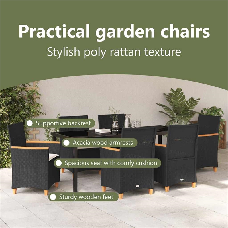 vidaXL Garden Dining Set 7 pcs Black Poly Rattan