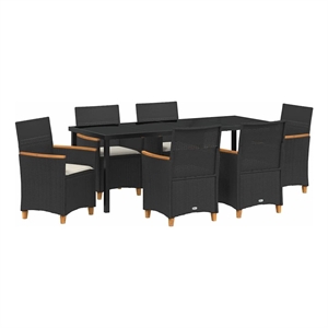 vidaXL Garden Dining Set 7 pcs Black Poly Rattan