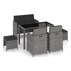 vidaXL 6 Piece Patio Dining Set with Cushions Poly Rattan Gray