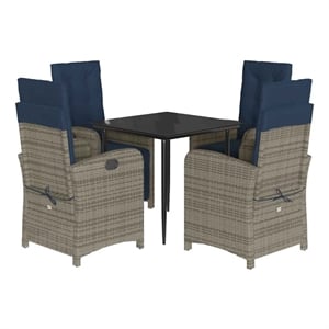 vidaXL 5 Piece Patio Dining Set with Cushions Gray Poly Rattan
