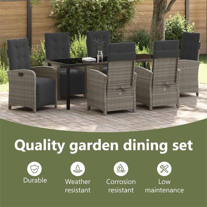 vidaXL Garden Dining Set 7 pcs Grey Poly Rattan
