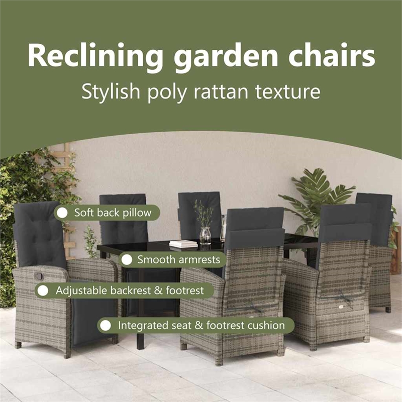 vidaXL Garden Dining Set 7 pcs Grey Poly Rattan