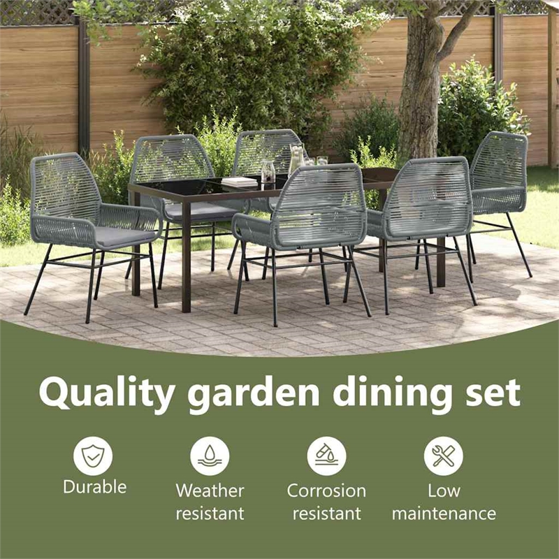 vidaXL Garden Dining Set 7 pcs Grey Poly Rattan