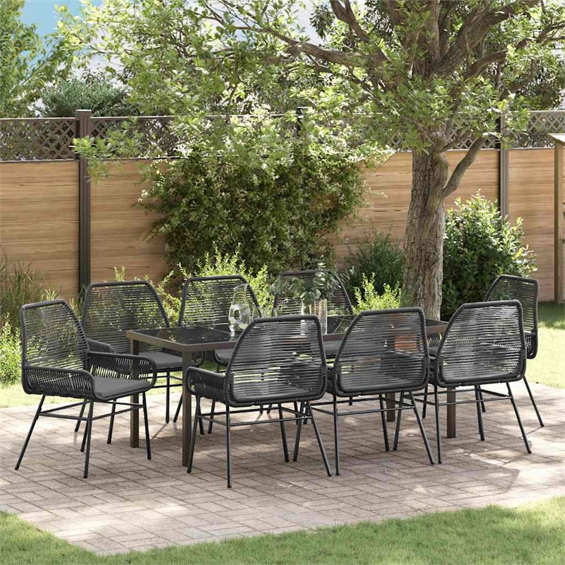 vidaXL Garden Dining Set 9 pcs Black Poly Rattan