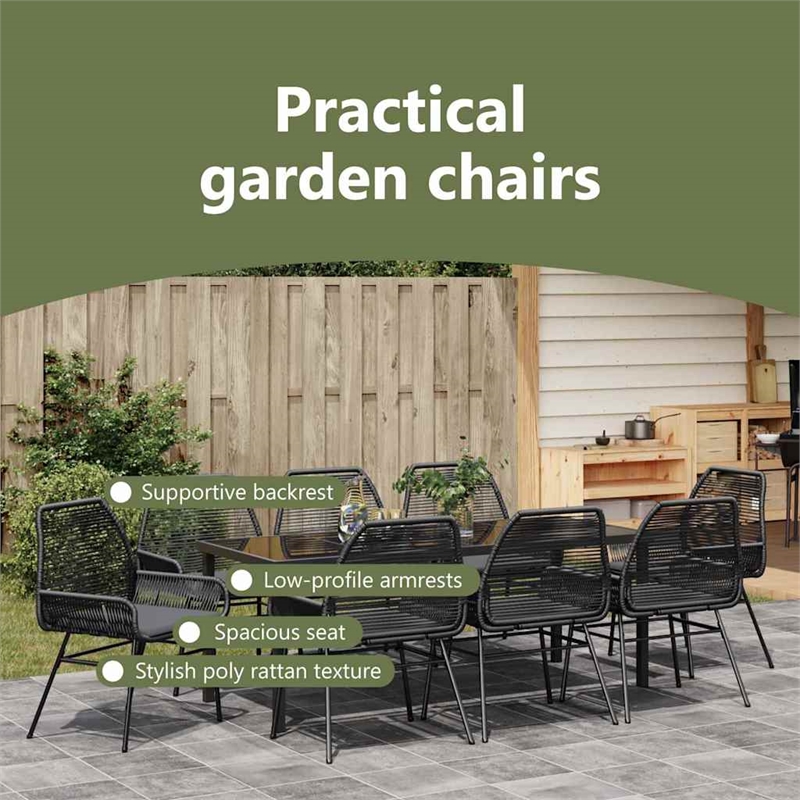 vidaXL Garden Dining Set 9 pcs Black Poly Rattan