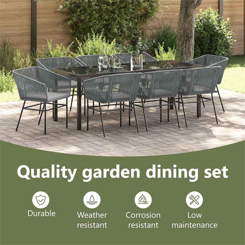 vidaXL Garden Dining Set 9 pcs Grey Powder-Coated Steel