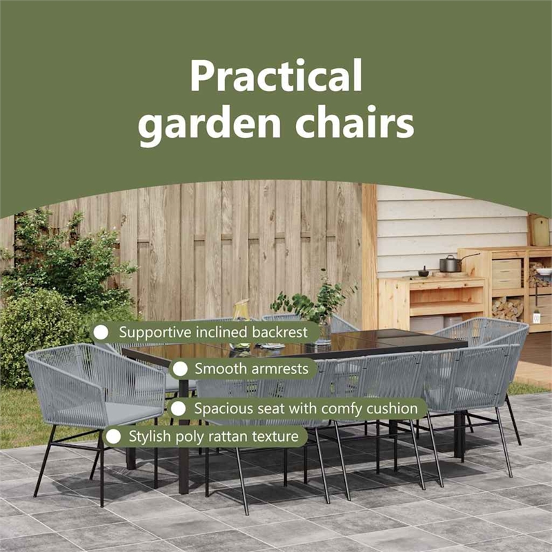 vidaXL Garden Dining Set 9 pcs Grey Powder-Coated Steel