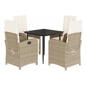 vidaXL 5 Piece Patio Dining Set with Cushions Beige Poly Rattan