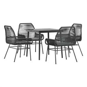 vidaXL 5 Piece Patio Dining Set with Cushions Black Poly Rattan Glass