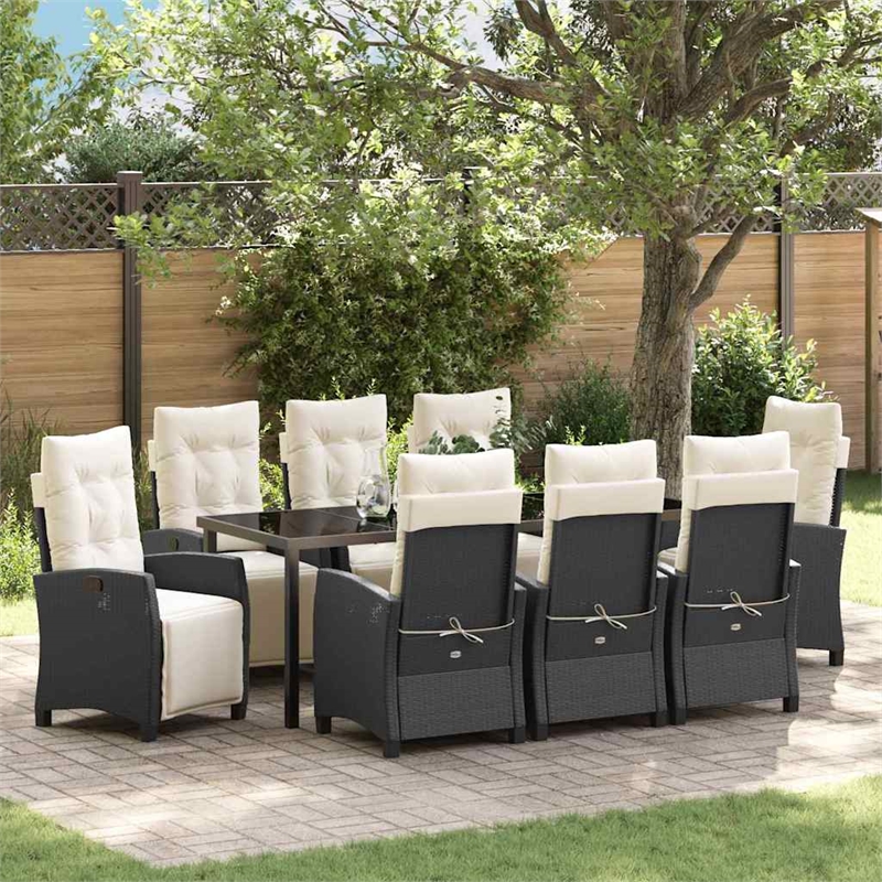 vidaXL Garden Dining Set 9 pcs Black Poly Rattan