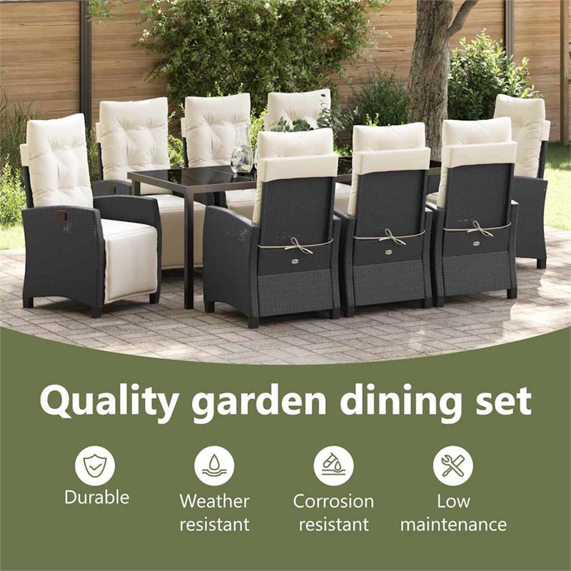 vidaXL Garden Dining Set 9 pcs Black Poly Rattan