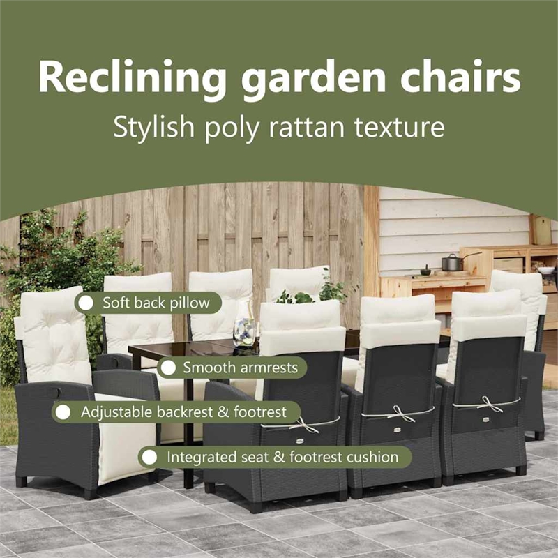 vidaXL Garden Dining Set 9 pcs Black Poly Rattan