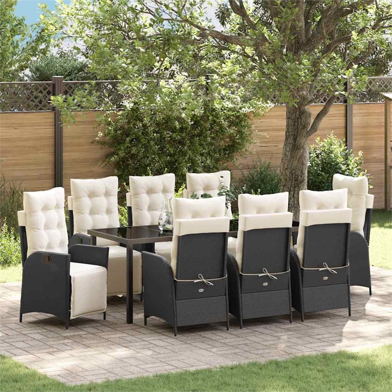 vidaXL Garden Dining Set 9 pcs Black Poly Rattan