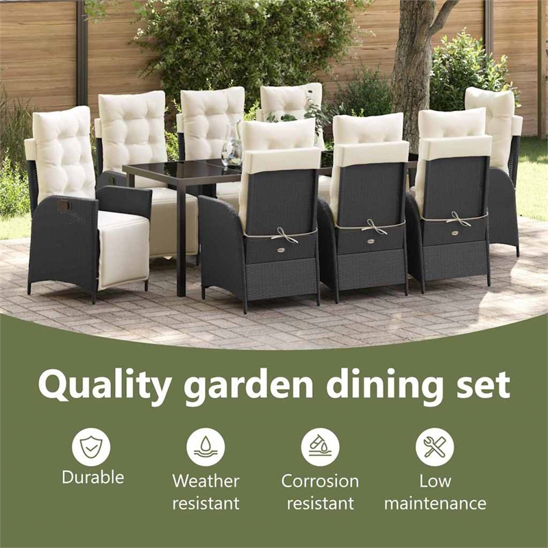 vidaXL Garden Dining Set 9 pcs Black Poly Rattan