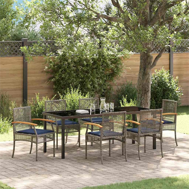 vidaXL Garden Dining Set 7 pcs Grey and Black Rattan