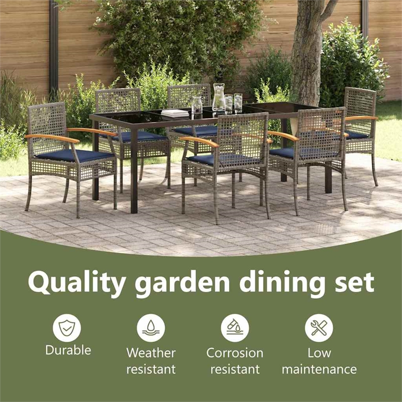 vidaXL Garden Dining Set 7 pcs Grey and Black Rattan