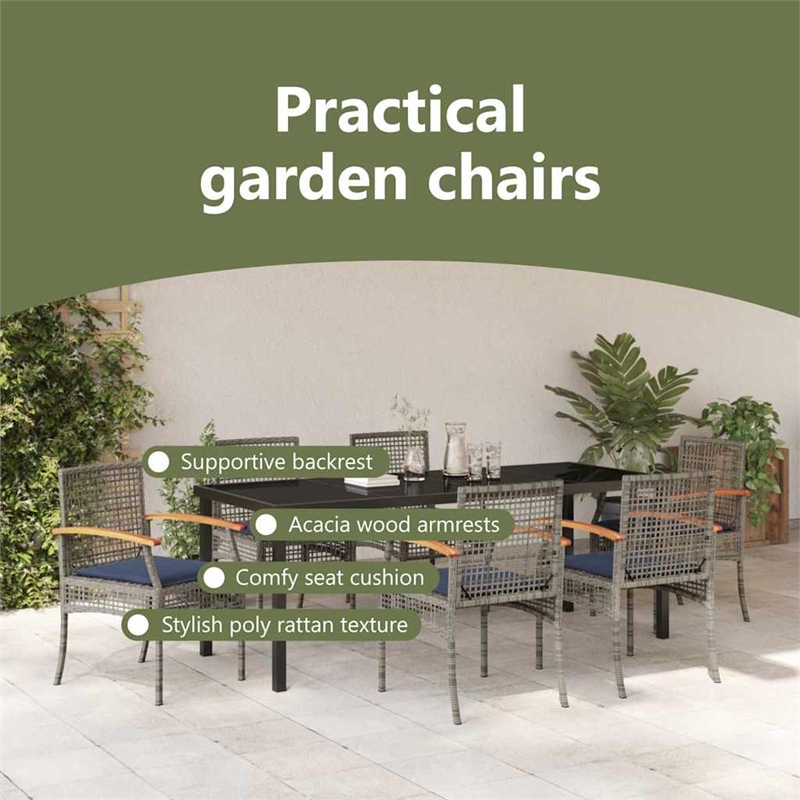 vidaXL Garden Dining Set 7 pcs Grey and Black Rattan