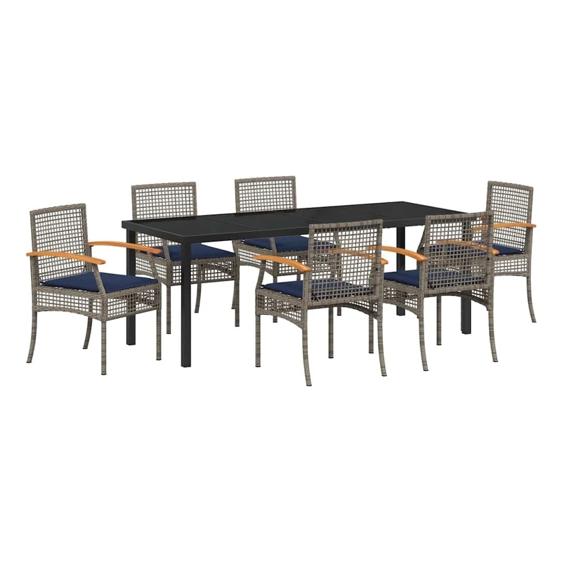 vidaXL Garden Dining Set 7 pcs Grey and Black Rattan